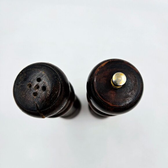 Wooden Salt Shaker And Pepper Mill Grinder Set Vintage 6” Read - Picture 11 of 12